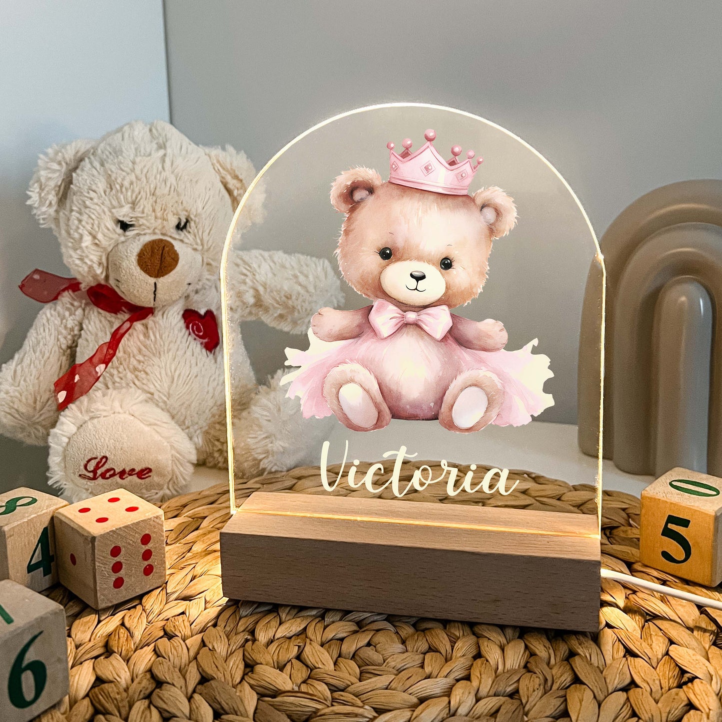 Personalized Cute Baby Bear with Princess Outfit Night LED Lamp For Kids Room, Cute Baby Gift, Custom Girls Boys Night Light, Nursery Decor, Night Light Gift