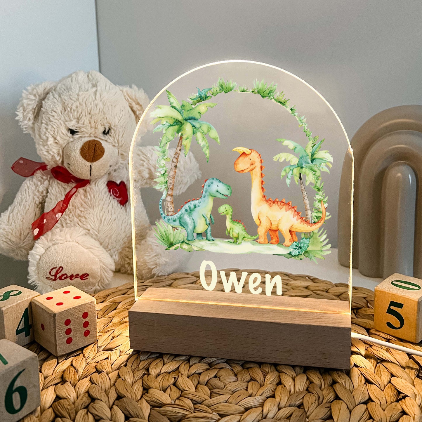 Personalized Custom Dinosaur T. Rex Dino Night LED Lamp For Kids Room, Baby Gift, Girls Boys Night Light, Bedroom Decor, Dinosaur Gifts