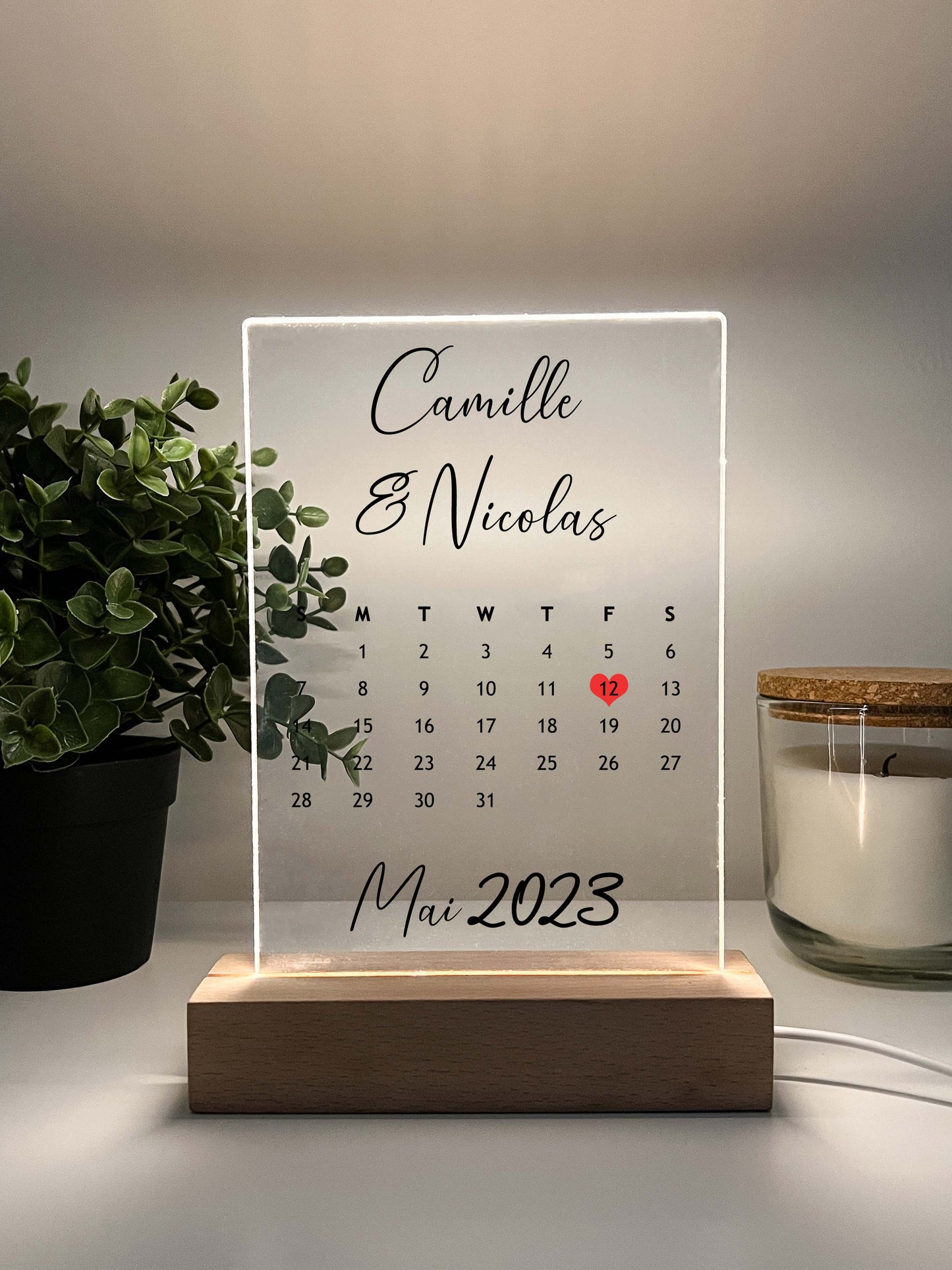 Custom Personalized Night Light Picture LED Light Stand Anniversary Wedding Couples Friends Family Calendar Date Month Memories Gifts