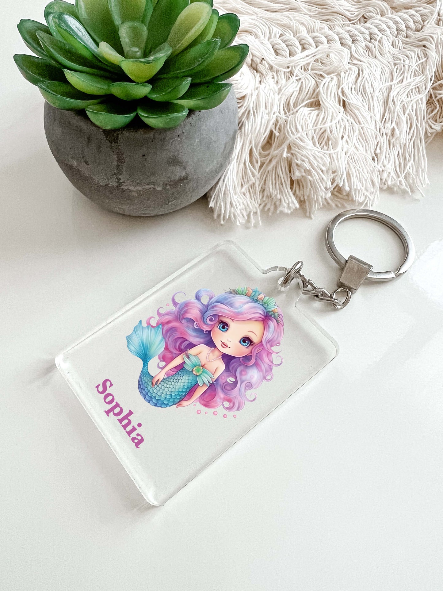 Mermaid Under the Sea Keychain Personalized Free With Your Name, Key Chain Ring Keychains Family Kids Friends, Luggage Tag, Backpack, Gift