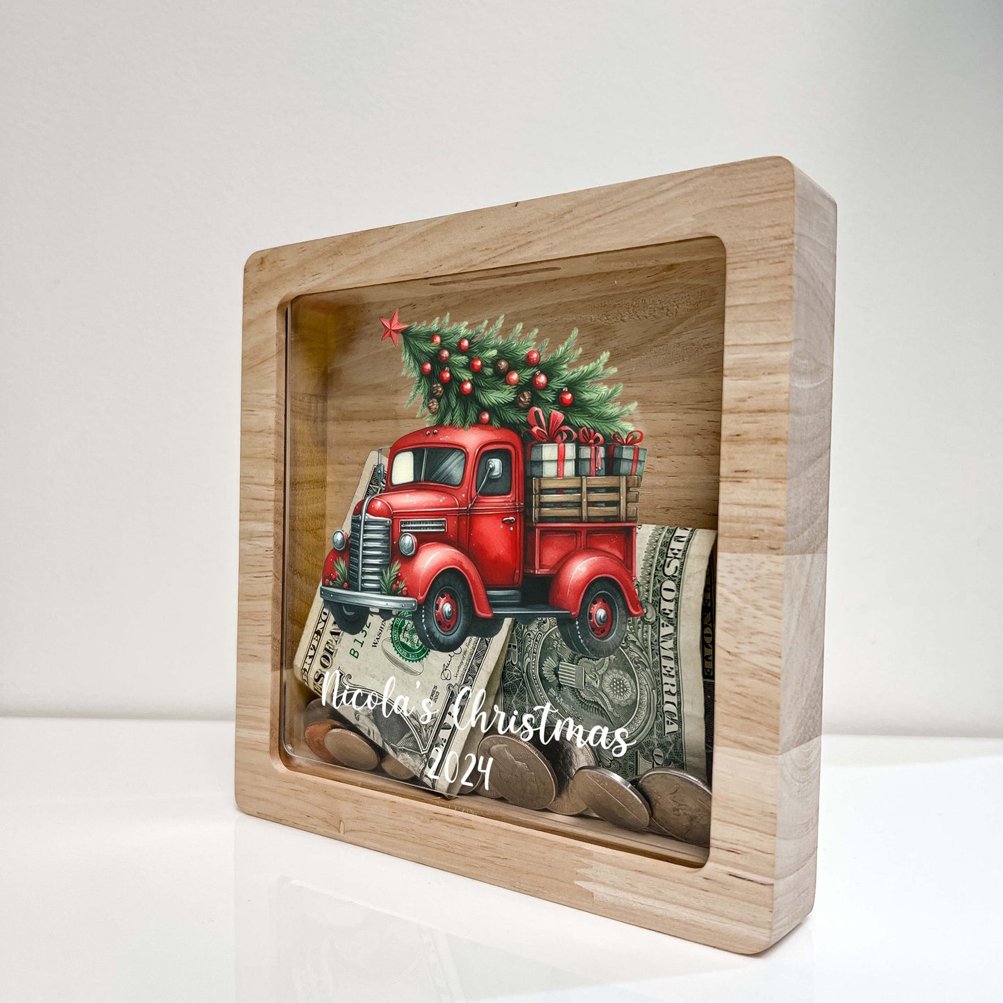 Christmas Bank, Truck with Tree, Christmas Tree, Festive, Family Holiday, Holiday Gifts, Saving Money, Piggy Bank