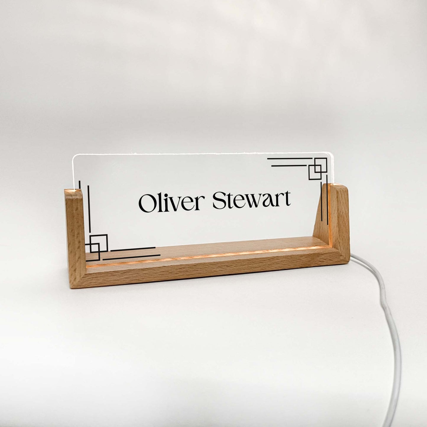 Personalized Desk Name Plate With Wooden Base, Lighted LED Light Nameplate, Desk Accessories, Office Gifts for Boss Coworkers, New Job Gifts