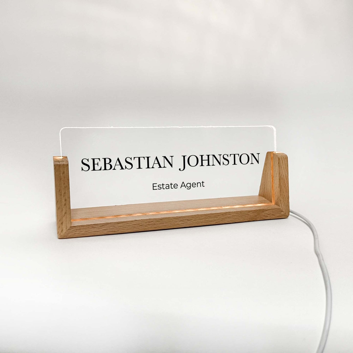 Personalized Desk Name Plate With Wooden Base Regular font, Lighted LED Light Nameplate, Desk Accessories, Office Gifts for Boss Coworkers, New Job Gifts