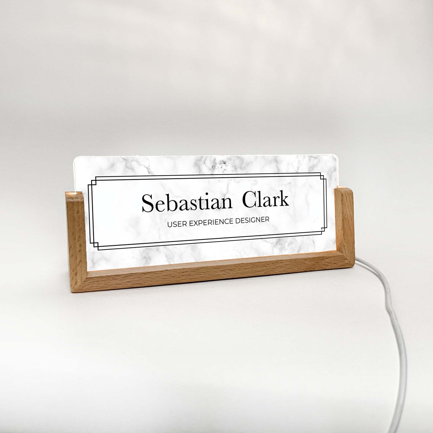 Personalized Marble Desk Name Plate With Wooden Base, Lighted LED Light Nameplate, Desk Accessories, Office Gifts for Boss Coworkers, New Job Gifts