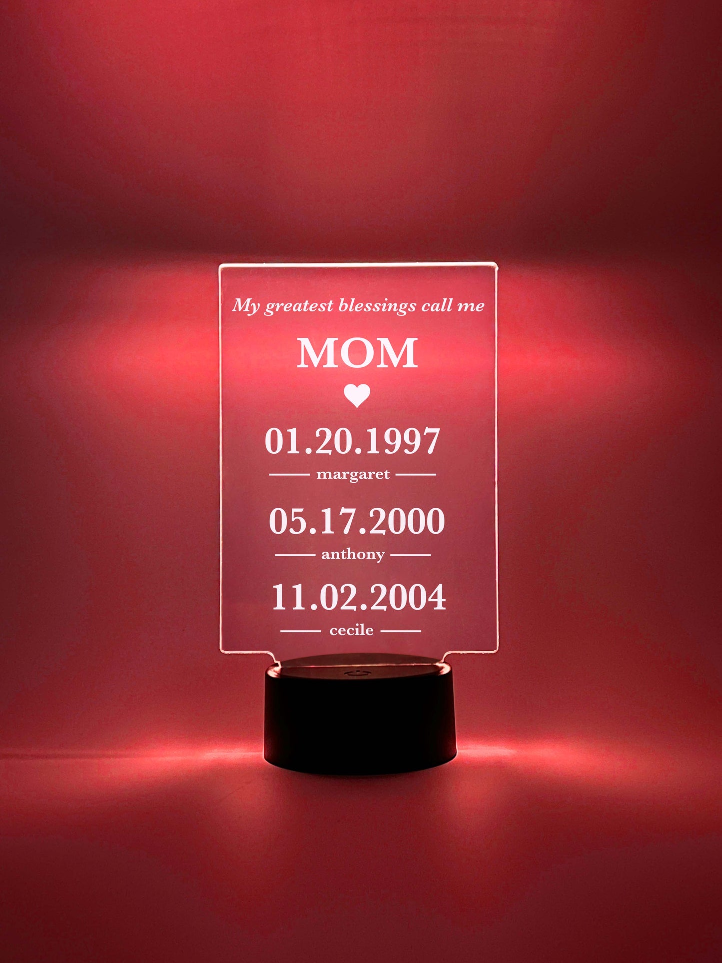 Custom Frame Personalized LED Night Lamp, 16 Colors, Gifts for Her, Dates, My Greatest Blessings Call Me Mom, Mommy Best Mother Day Gift With Children's Name & DOB