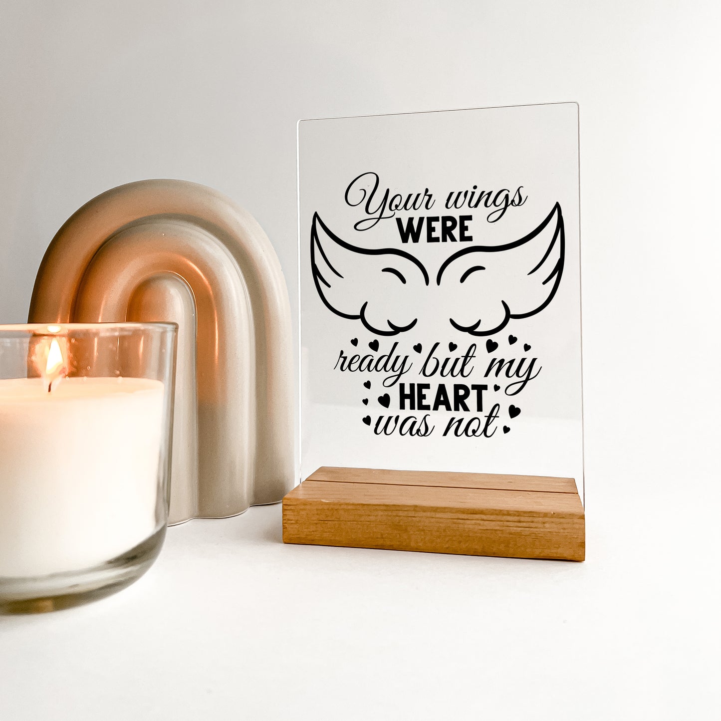 In memory Wood Stand Plaque In Loving Memory RIP Forever Present in Our Hearts Condolence Remembrance Loss Sympathy Memorial Gift, Wings/ Angel