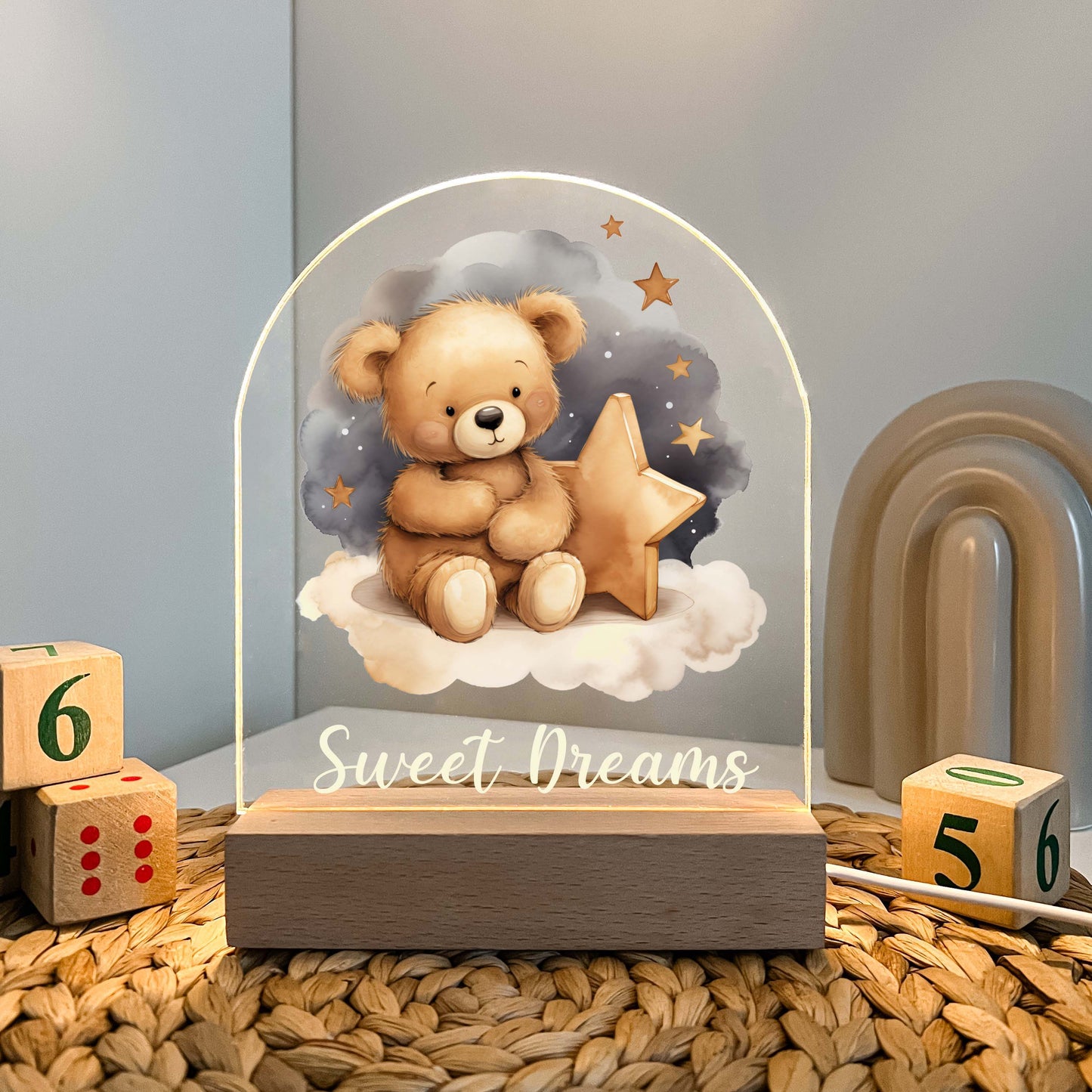 Personalized Sweet Dreams Teddy Bear Night Light Custom Engraved Name Lamp | Night Light Lamp | New Baby Gift | Nursery Gift | Bedroom Decor