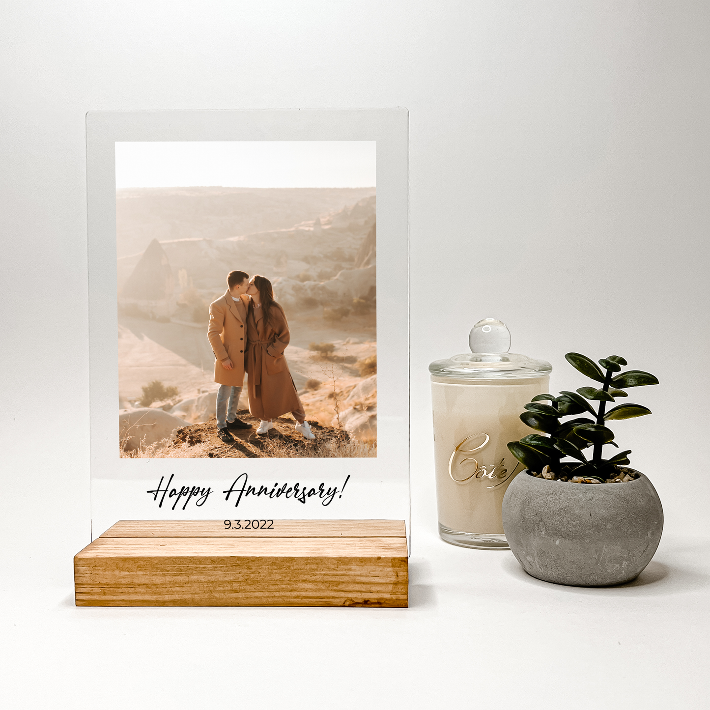 Personalized Custom Photo Couples Collage Wood Base Desk Table Stand