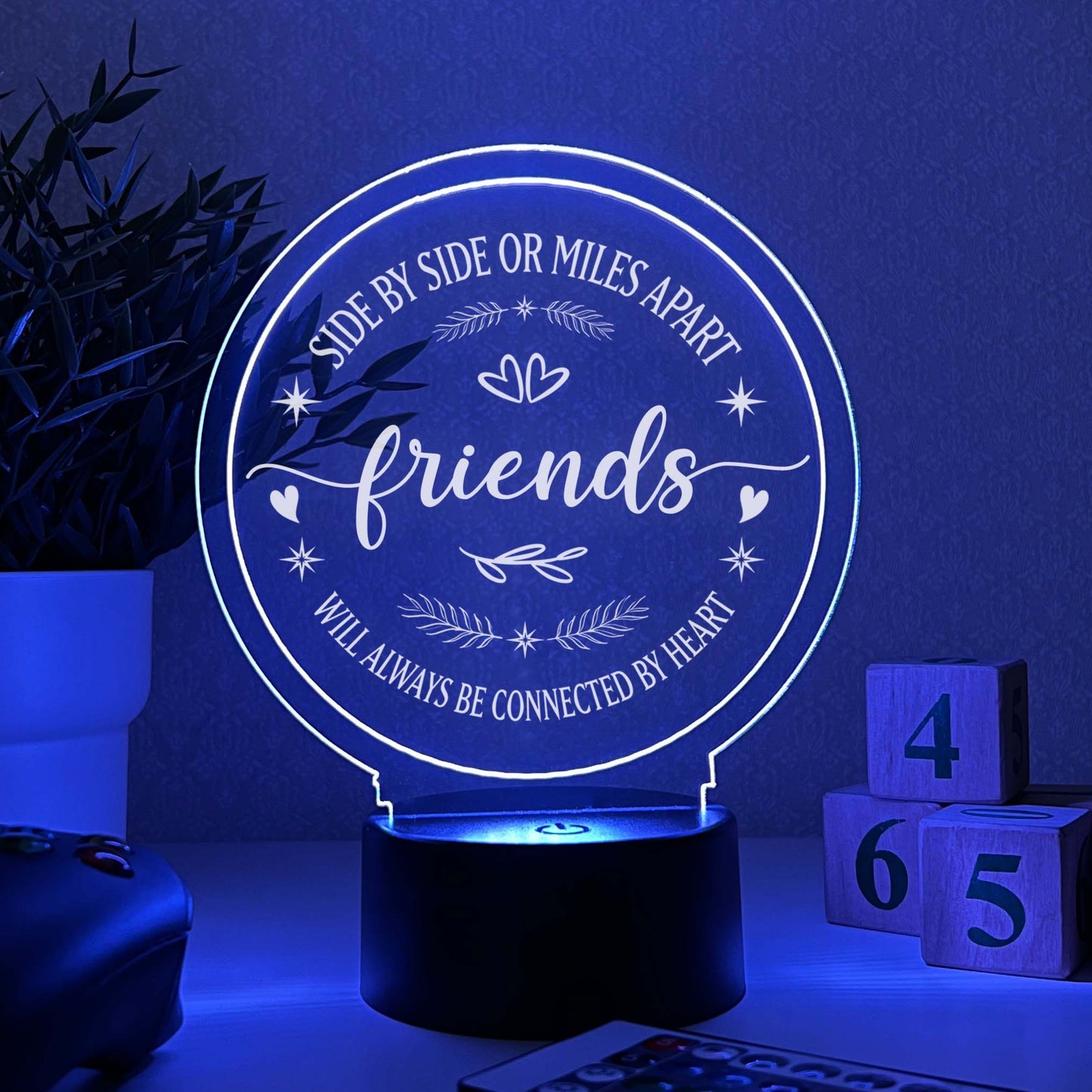 Family Moving Away Gift, Side By Side or Miles Apart, Night Light LED, 16 Colors