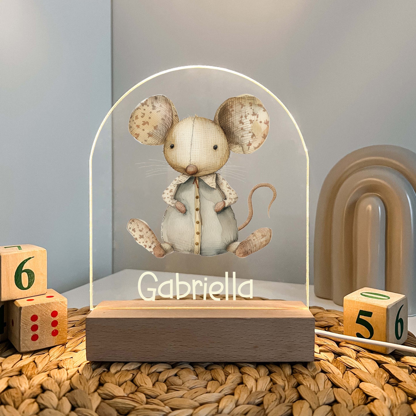 Personalized Cute Baby Mouse Night LED Lamp For Kids Room, Cute Baby Gift, Custom Girls Boys Night Light, Nursery Decor, Night Light Gift