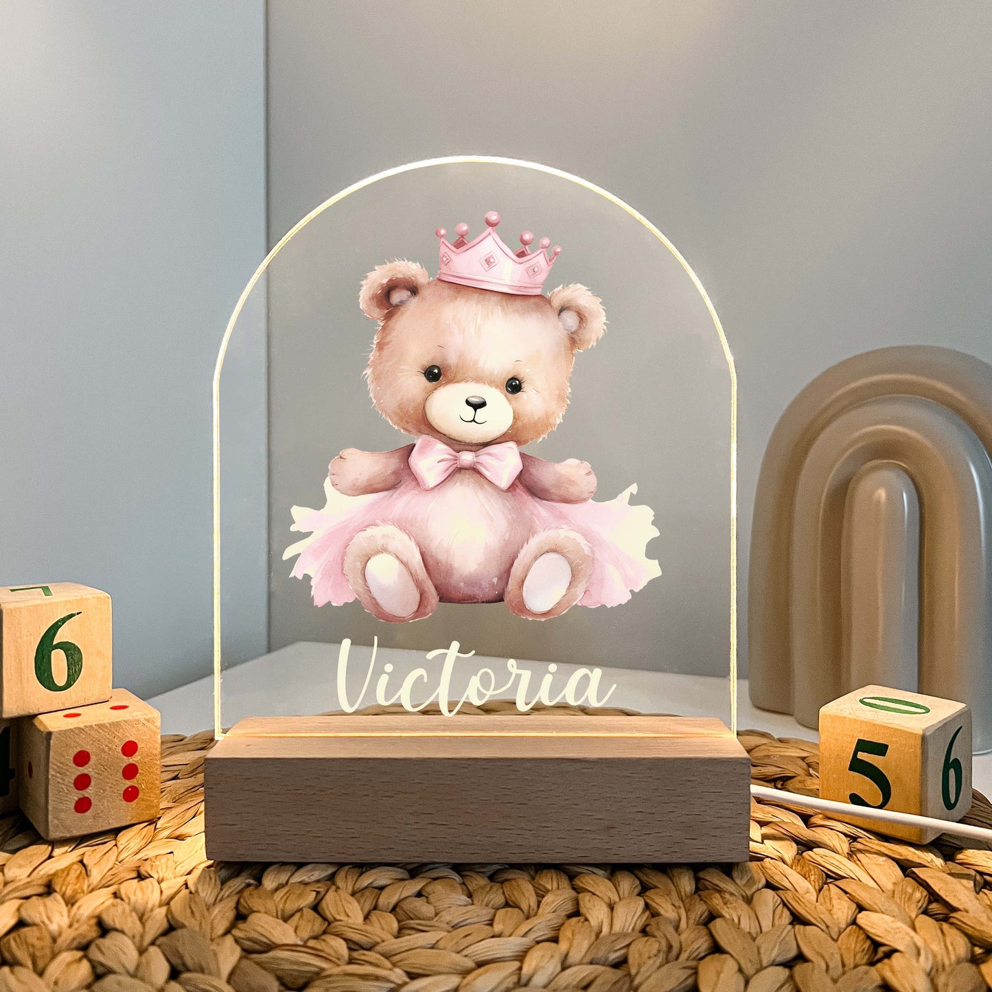 Personalized Cute Baby Bear with Princess Outfit Night LED Lamp For Kids Room, Cute Baby Gift, Custom Girls Boys Night Light, Nursery Decor, Night Light Gift