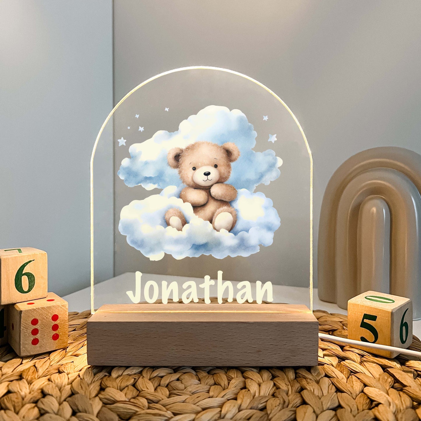 Personalized Cute Baby Bear with Clouds Night LED Lamp For Kids Room, Cute Baby Gift, Custom Girls Boys Night Light, Nursery Decor, Night Light Gift