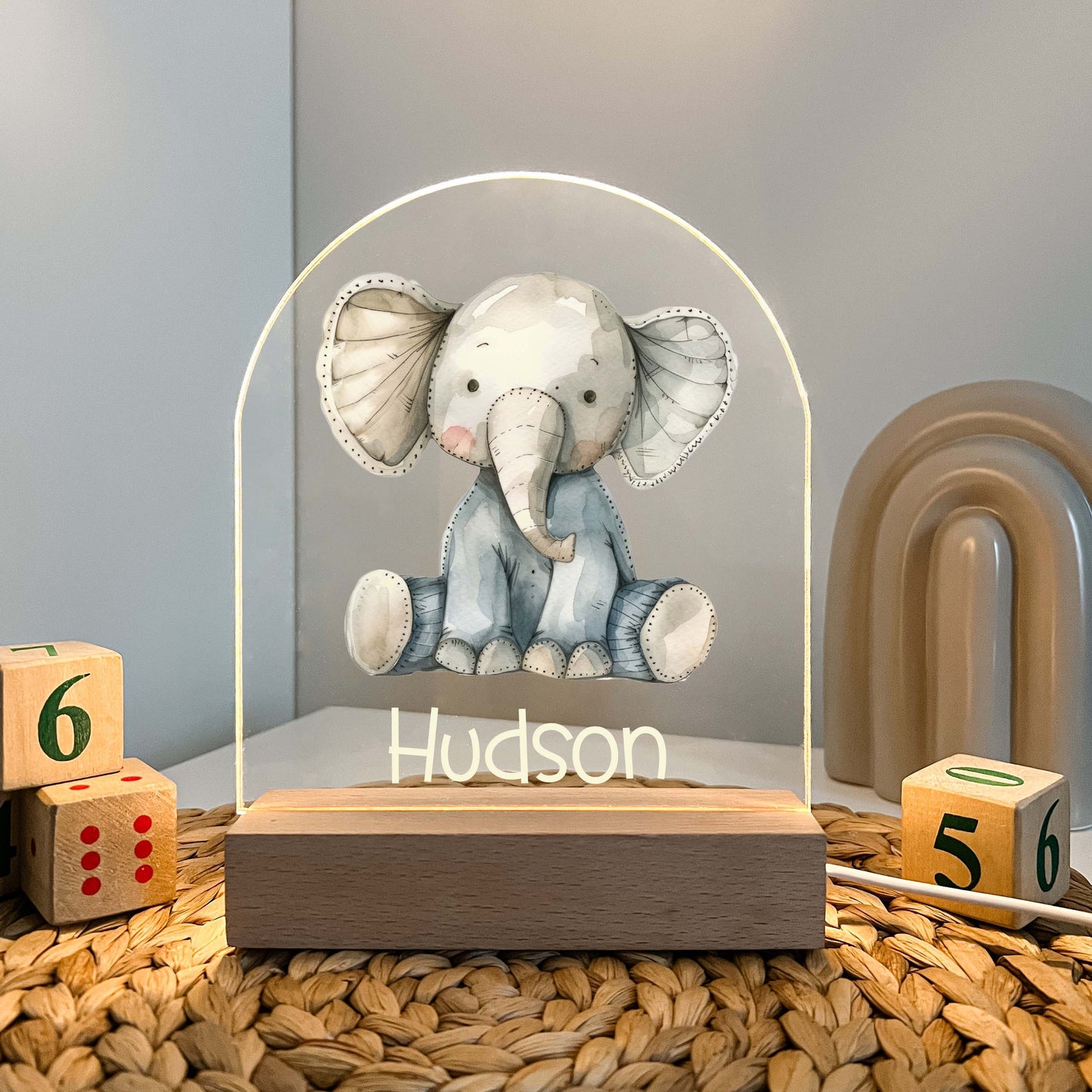 Personalized Cute Baby Elephant Night LED Lamp For Kids Room, Cute Baby Gift, Custom Girls Boys Night Light, Nursery Decor, Night Light Gift