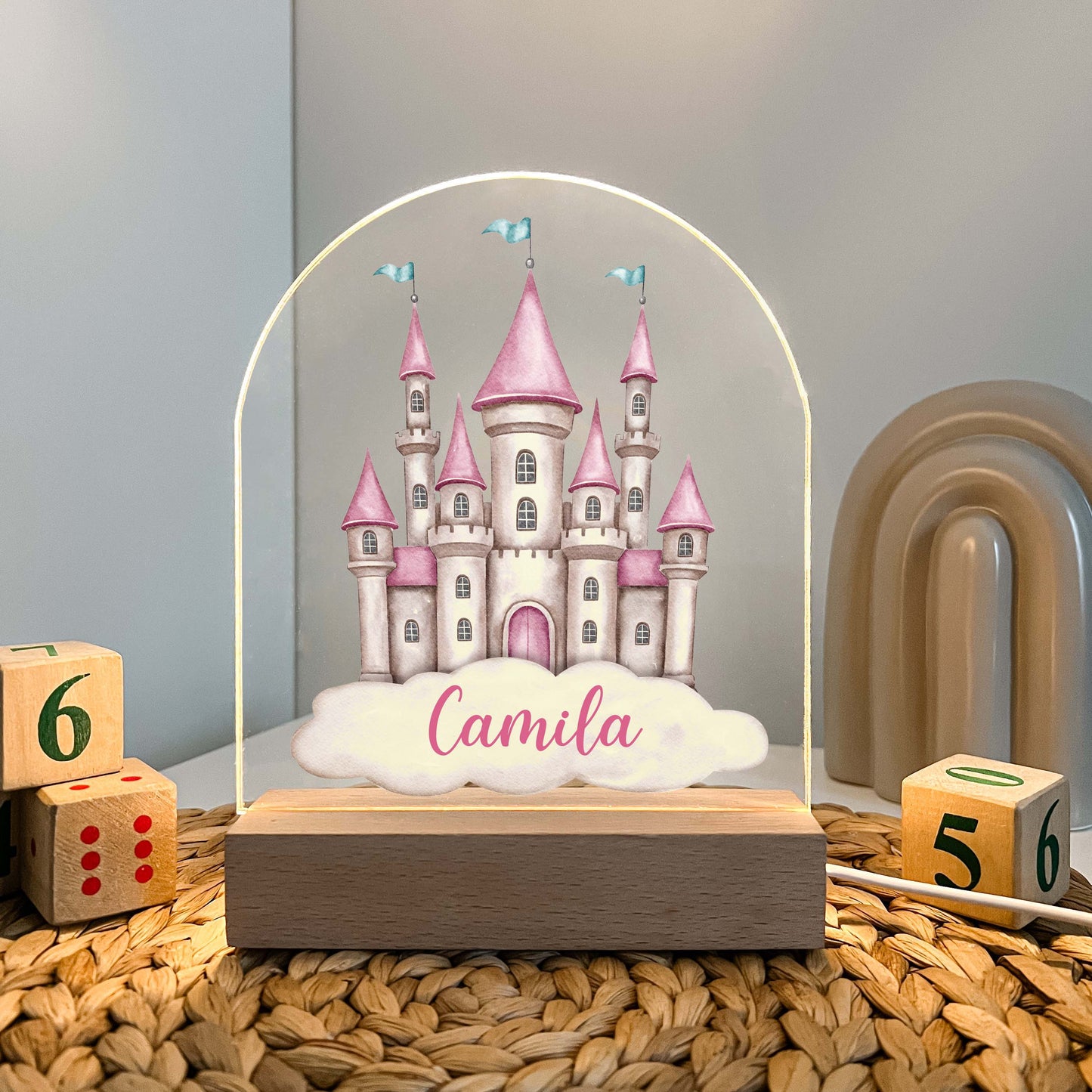 Custom Personalized LED Night Light Up Table Desk Lamp Stand Girl Fairy Princess Castle Room Décor, Girls Night Light, Princess Themed Gift