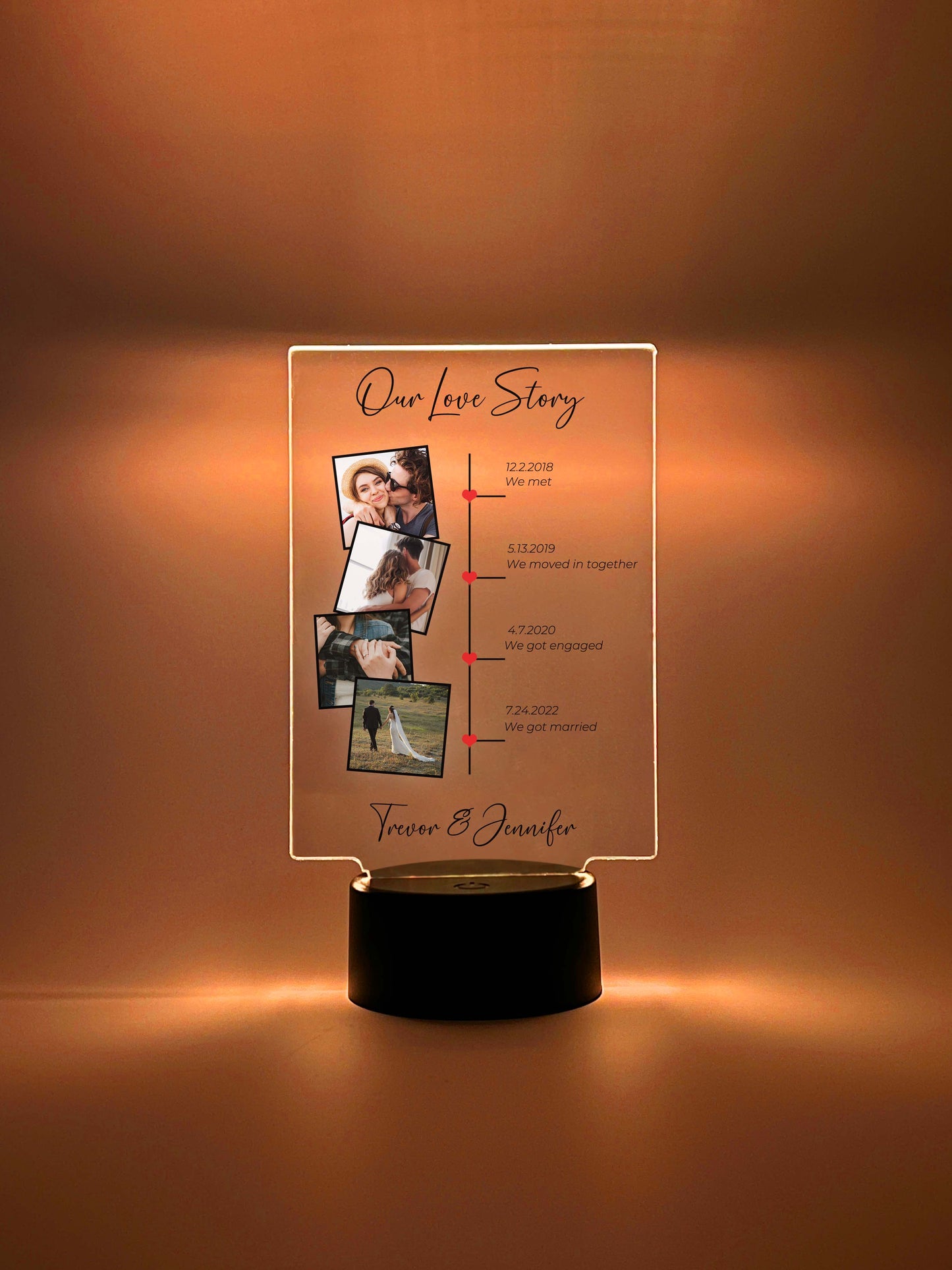 Our Love Story Personalized Photo Stand Light LED Lamp, 16 Colors