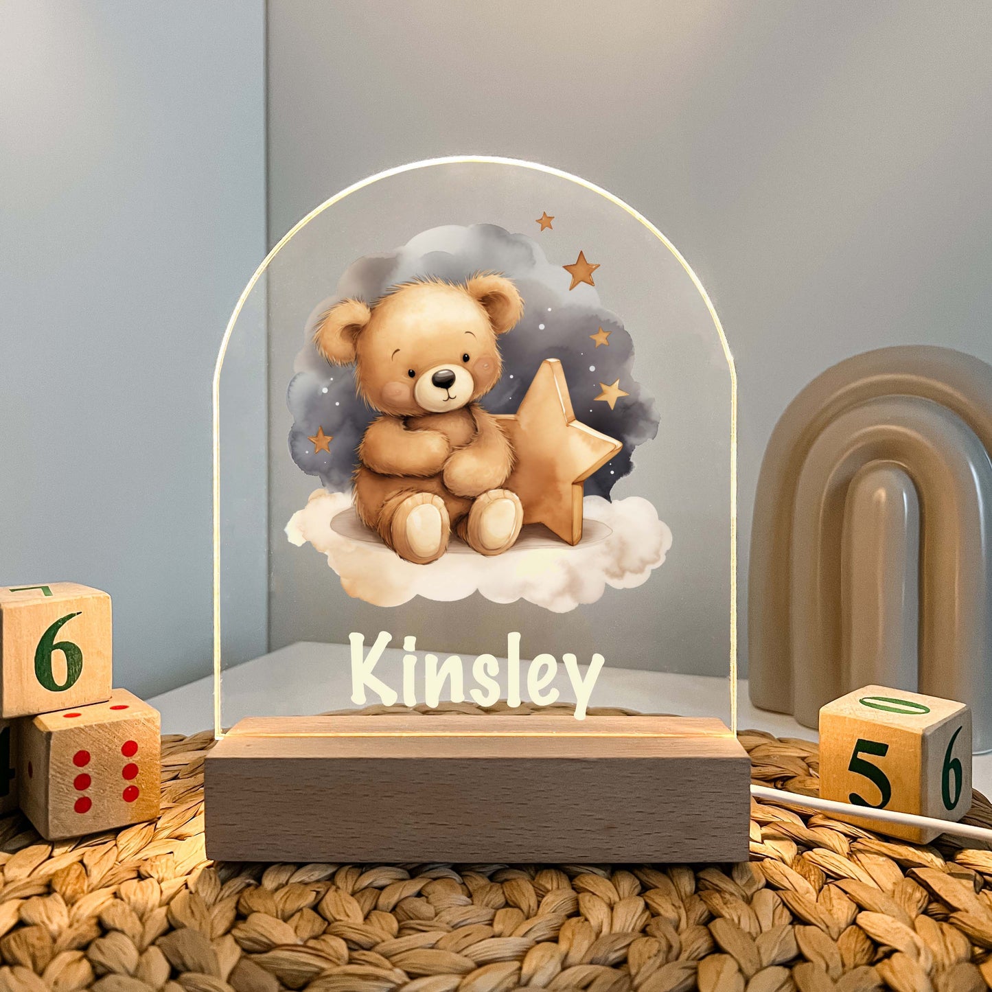 Personalized Teddy Bear Bedtime Book Story Night LED Lamp For Kids Room Baby Nursery Gift, Girls Boys Night Light, Bedroom Decor