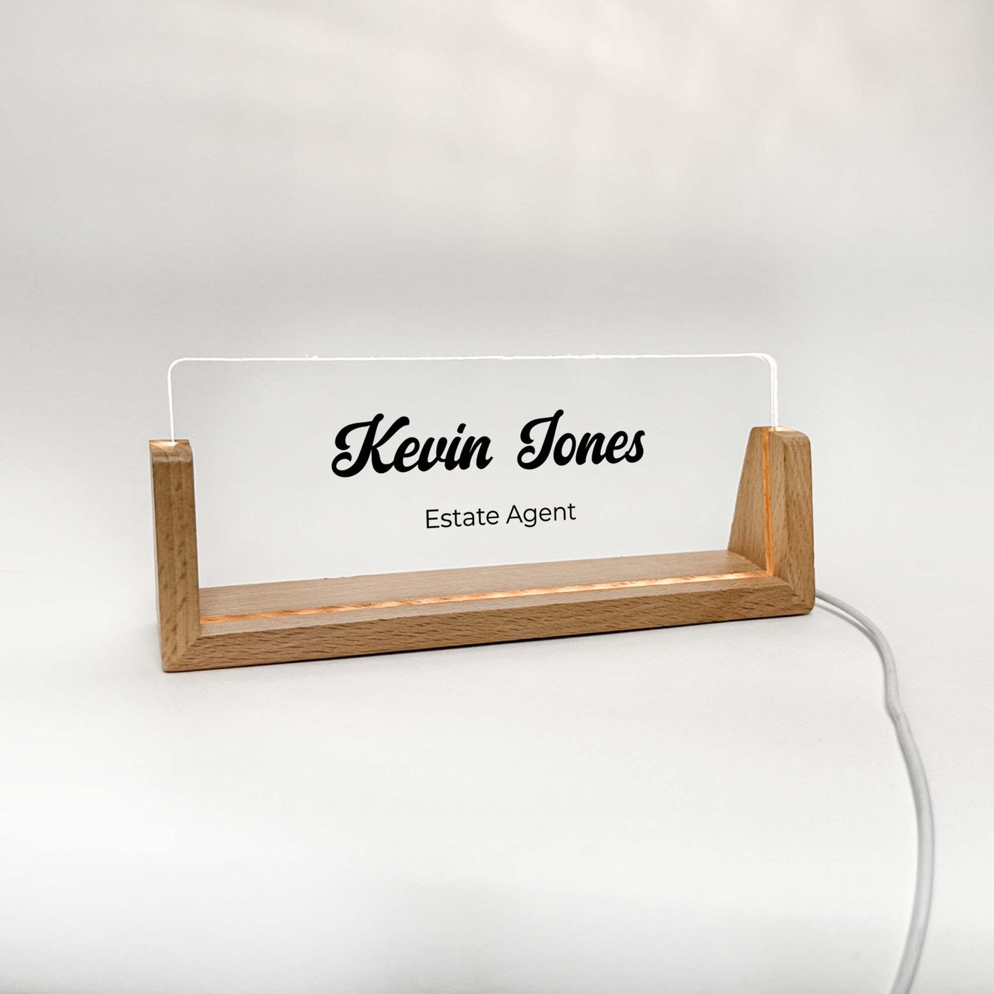 Personalized Desk Name Plate With Wooden Base cursive font, Lighted LED Light Nameplate, Desk Accessories, Office Gifts for Boss Coworkers, New Job Gifts