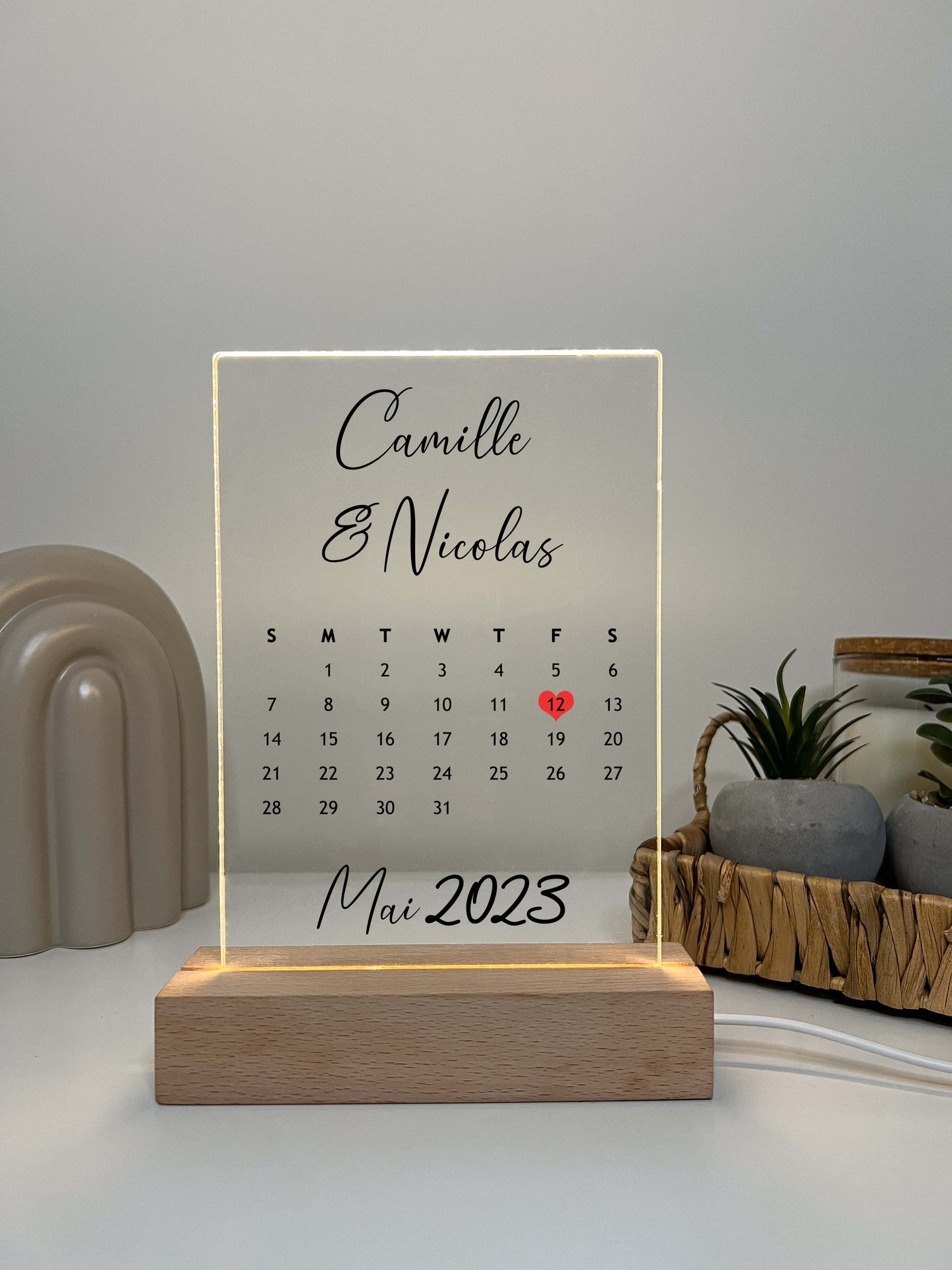 Custom Personalized Night Light Picture LED Light Stand Anniversary Wedding Couples Friends Family Calendar Date Month Memories Gifts