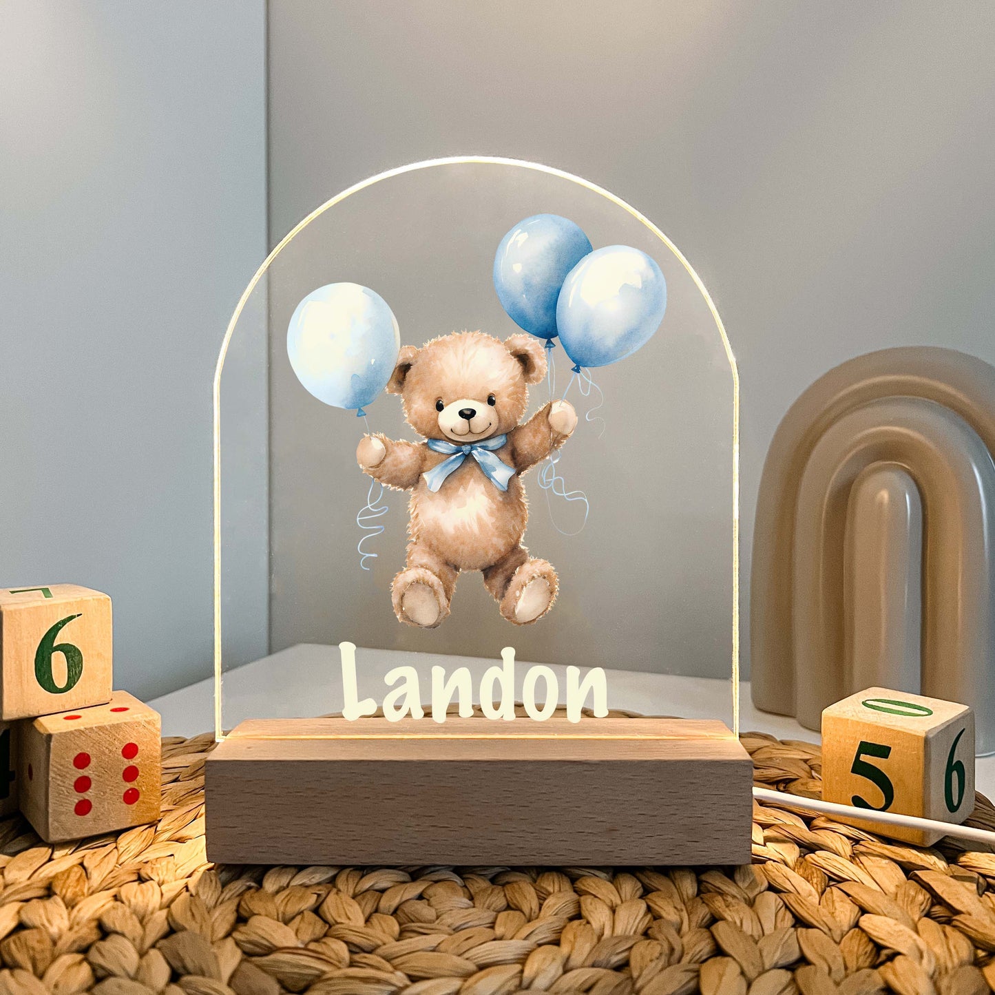 Personalized Cute Baby Bear with Balloons Night LED Lamp For Kids Room, Cute Baby Gift, Custom Girls Boys Night Light, Nursery Decor, Night Light Gift