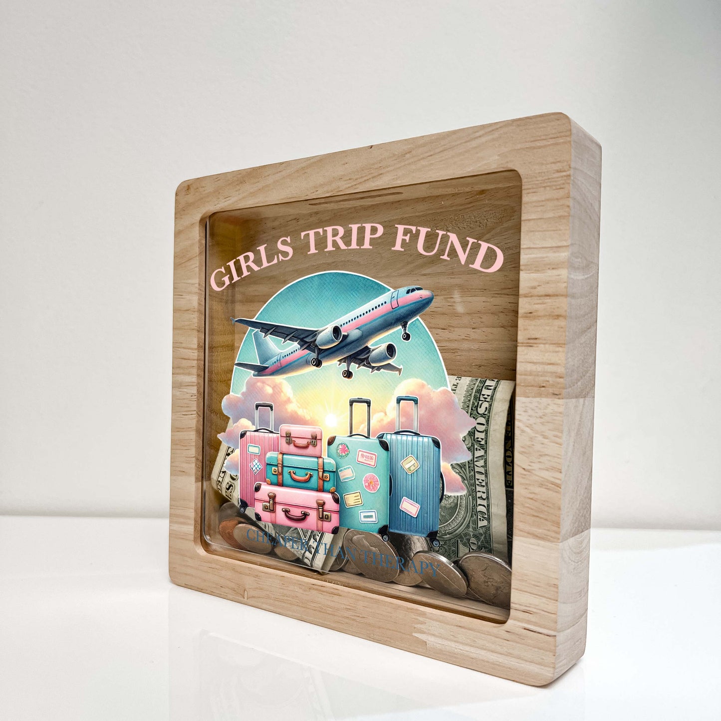 Travel Shadow Box Personalized Adventure Memory Box Keepsake Bank Custom, Girls Trip Fund, Saving Bank Frame Collection Memories Gift