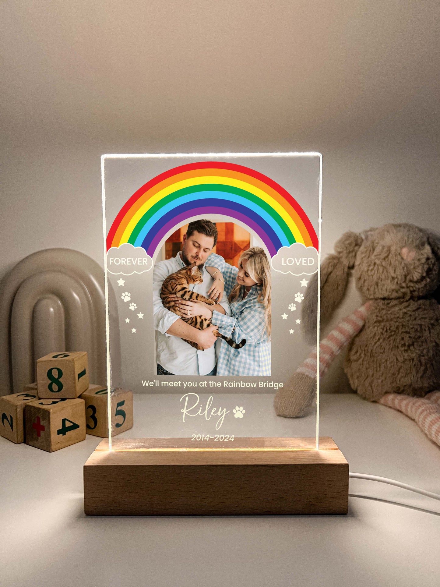 Pet Memorial Night Light with Wooden Base, Custom Pet Plaque, Pet Night Light, Custom Pet Photo, Pet Memorial Frame, Gifts for Pets, Cat Dog Loss Gift