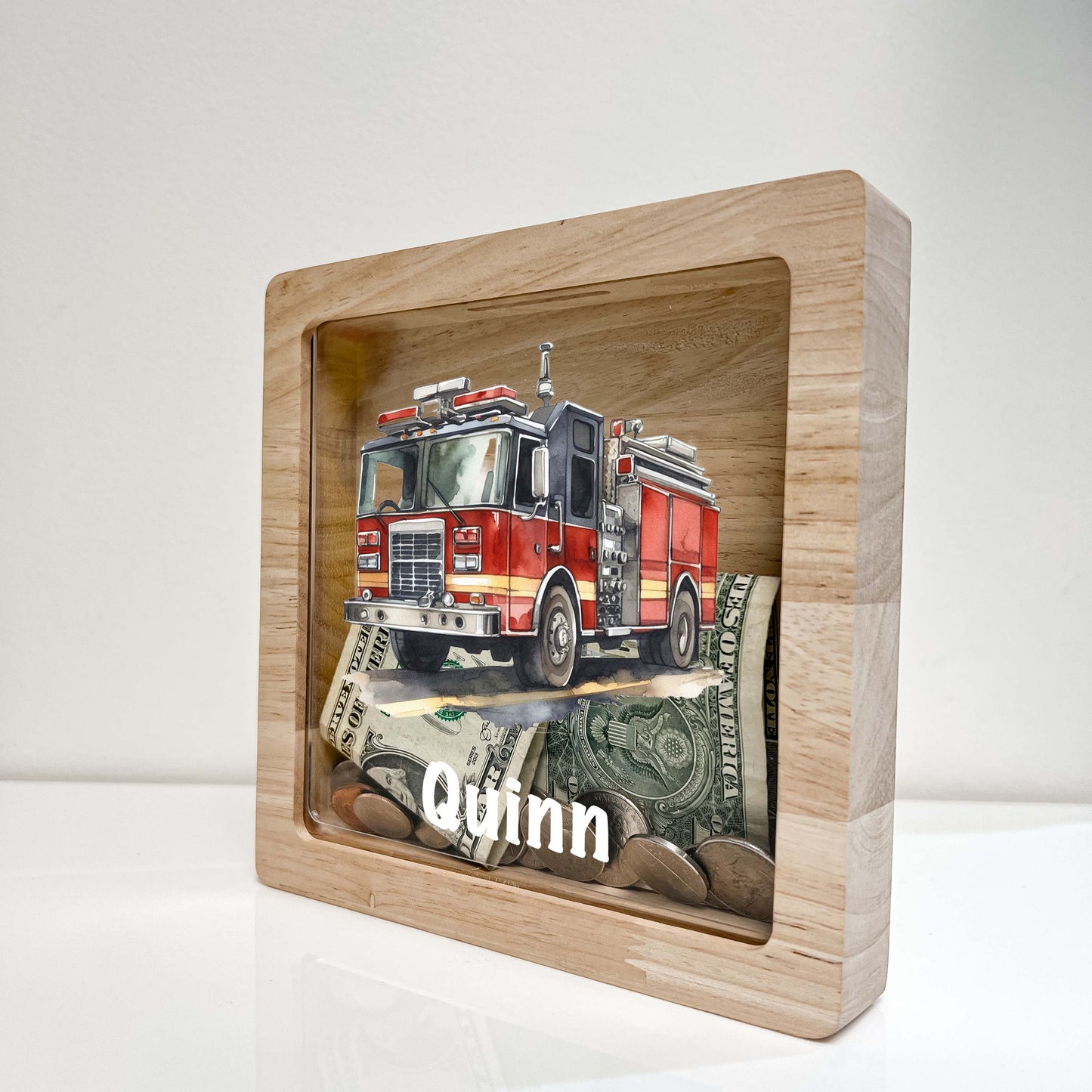 Personalized Savings Piggy Bank Fire Engine Truck Boys Custom Name Money Box Firefighter Room | Fire truck decor for boys | Fire truck gifts