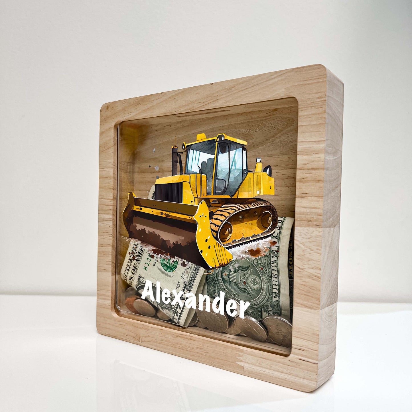 Personalized Savings Piggy Bank Dozer Custom Name Money Box Construction Truck Bulldozer Builder Heavy Equipment Themed Toddler Boys Gift