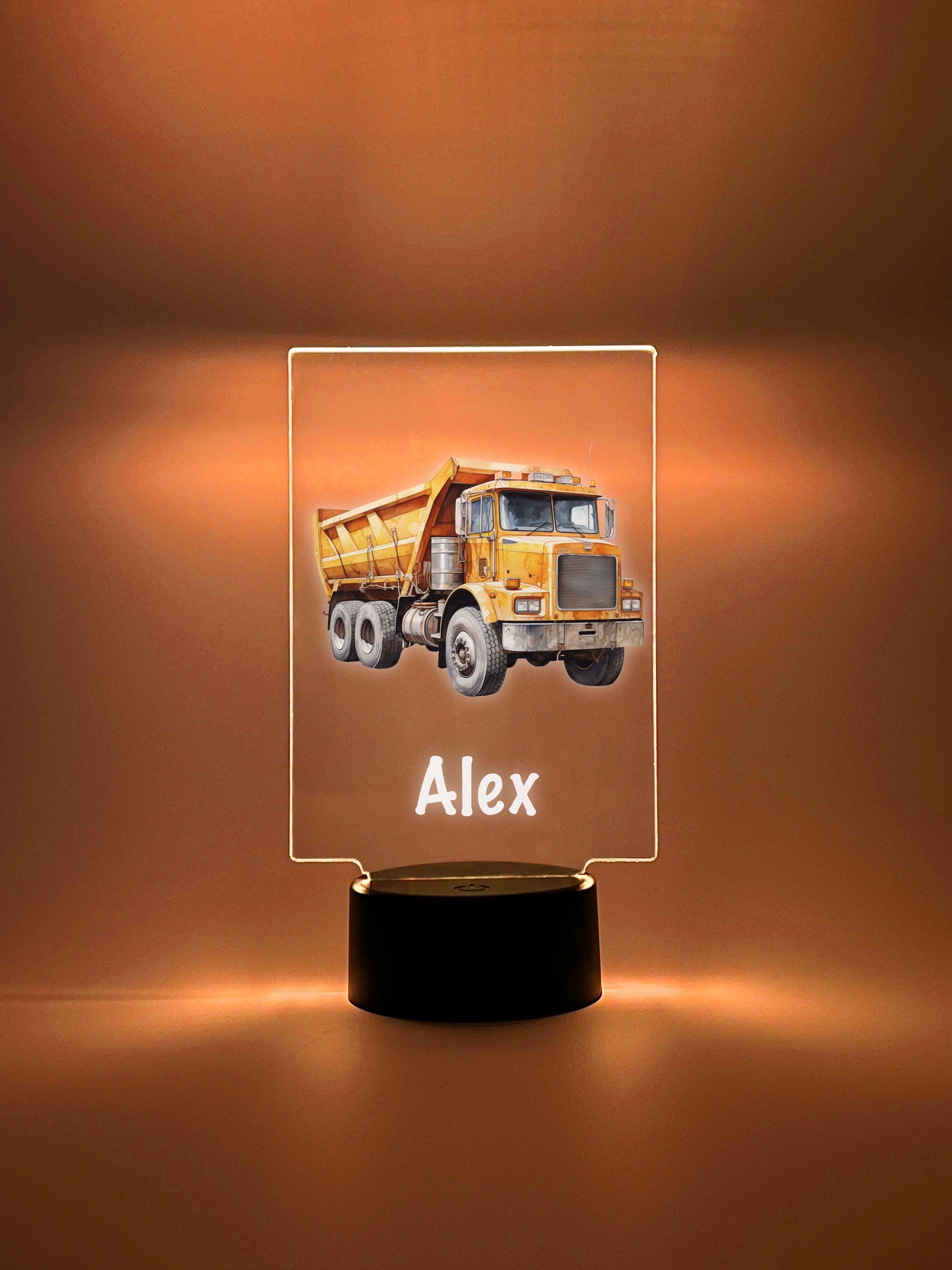 Free Personalized LED Stand Night Light Up Table Lamp Boys Room Decor, Construction, Dump Truck Dumping Trailer, Heavy Duty Equipment Gift