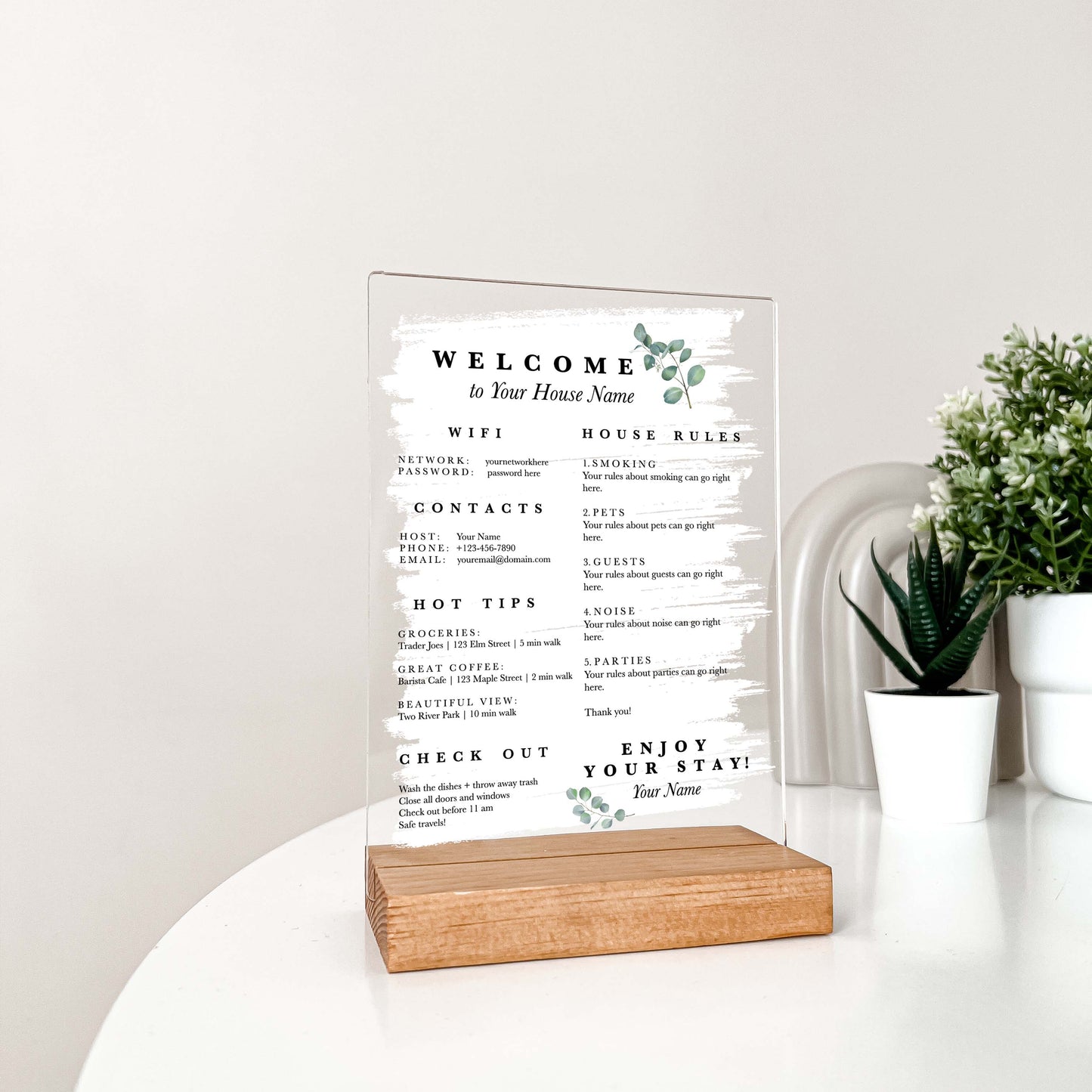 Custom Wifi Password Sign Personalized Freestanding Table Desk Stand for Guests AirBnb Home Restaurant Office Business Decor Signage Gift