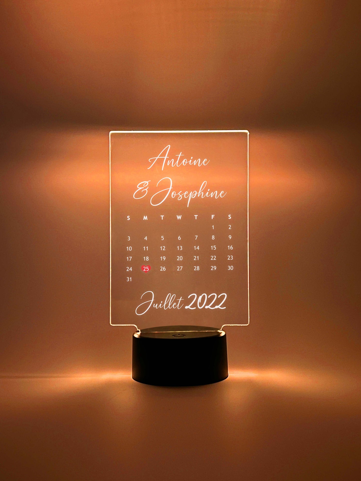 Personalized Anniversary Calendar Night Light LED Light Stand, 16 Colors,  Wedding Couples | Date, Month |Memories |Gifts