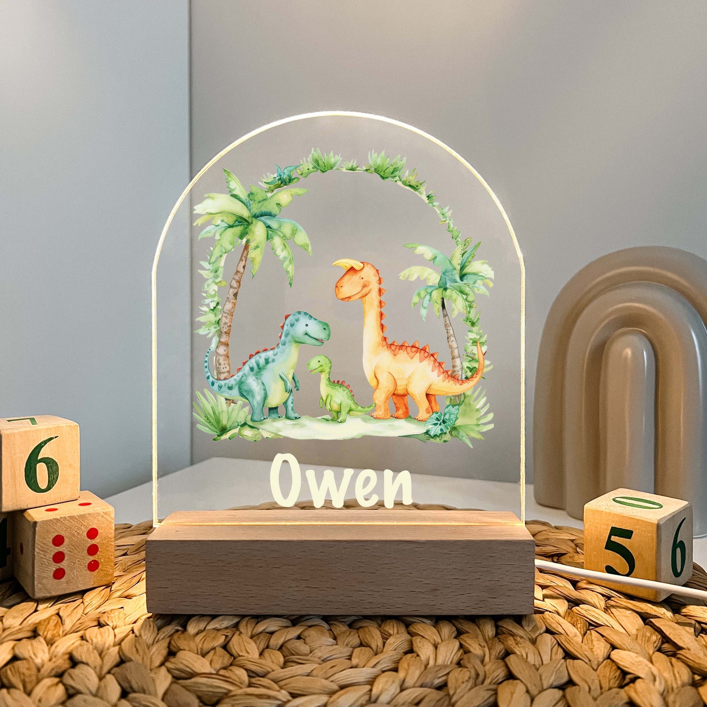 Personalized Custom Dinosaur T. Rex Dino Night LED Lamp For Kids Room, Baby Gift, Girls Boys Night Light, Bedroom Decor, Dinosaur Gifts