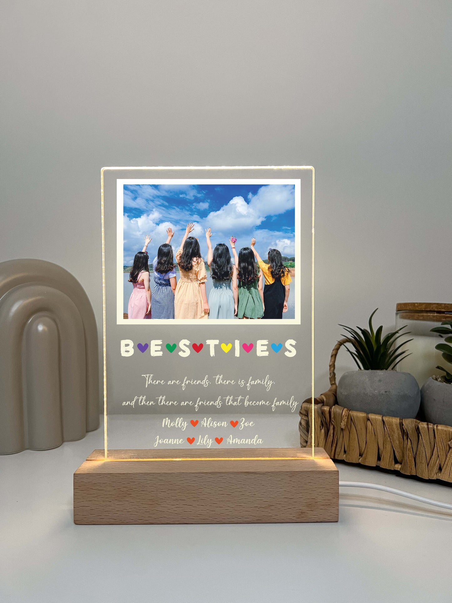 Custom Photo Picture Personalized LED Night Light Up with Wooden Base, Best Friends,  Besties Photo Gifts, Photo Gifts, Family,  Birthday Gift for Friend