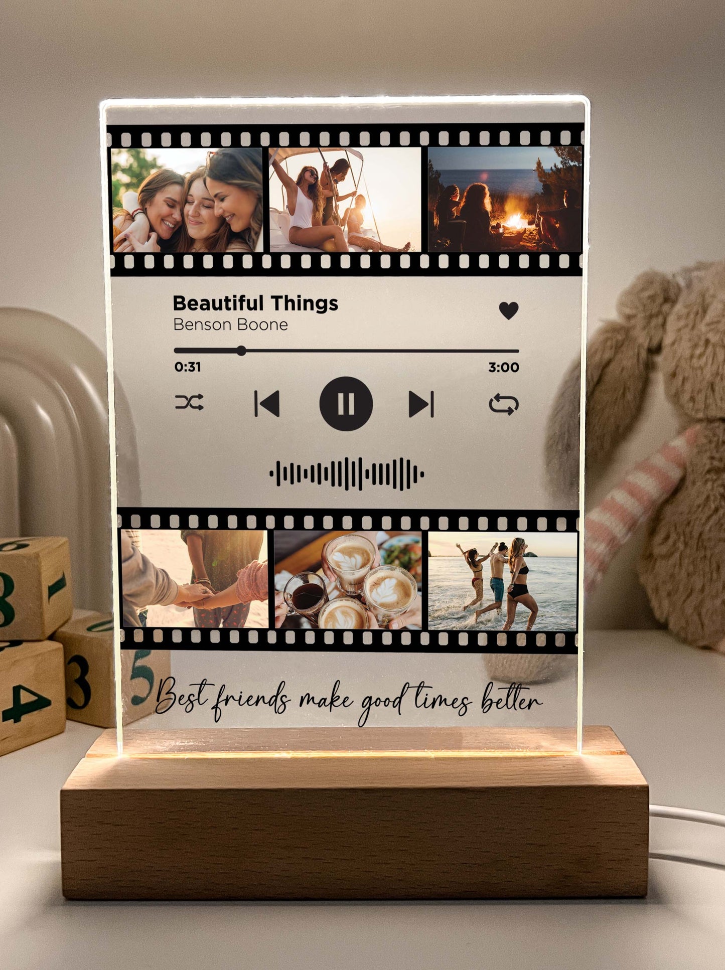 Personalized Song Movie Film Night Light with Photo and Wooden Base , Besties Photo Gifts, Photo Keepsake, Photo Gifts, Personalized Gift for BFF Birthday!