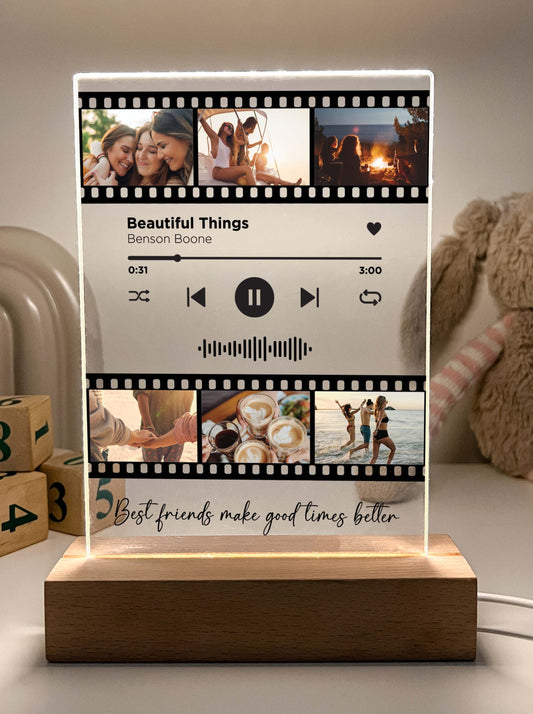 Personalized Song Movie Film Night Light with Photo and Wooden Base , Besties Photo Gifts, Photo Keepsake, Photo Gifts, Personalized Gift for BFF Birthday!