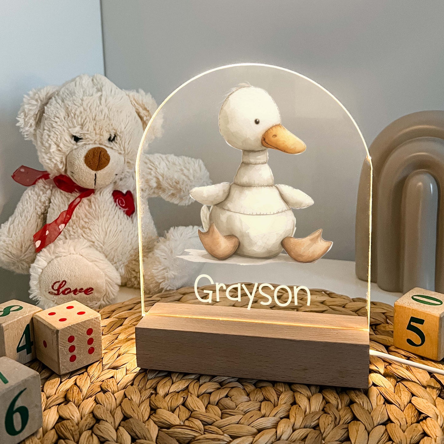 Personalized Cute Baby Duck Night LED Lamp For Kids Room, Cute Baby Gift, Custom Girls Boys Night Light, Nursery Decor, Night Light Gift