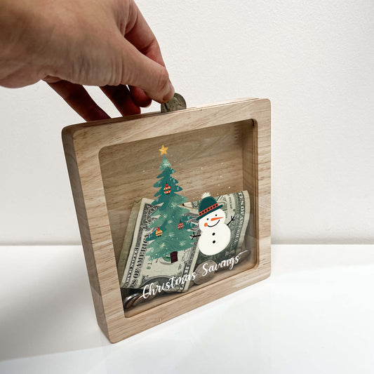 Christmas Bank, Christmas Tree and Snowman, Festive, Family Holiday, Holiday Gifts, Saving Money, Piggy Bank