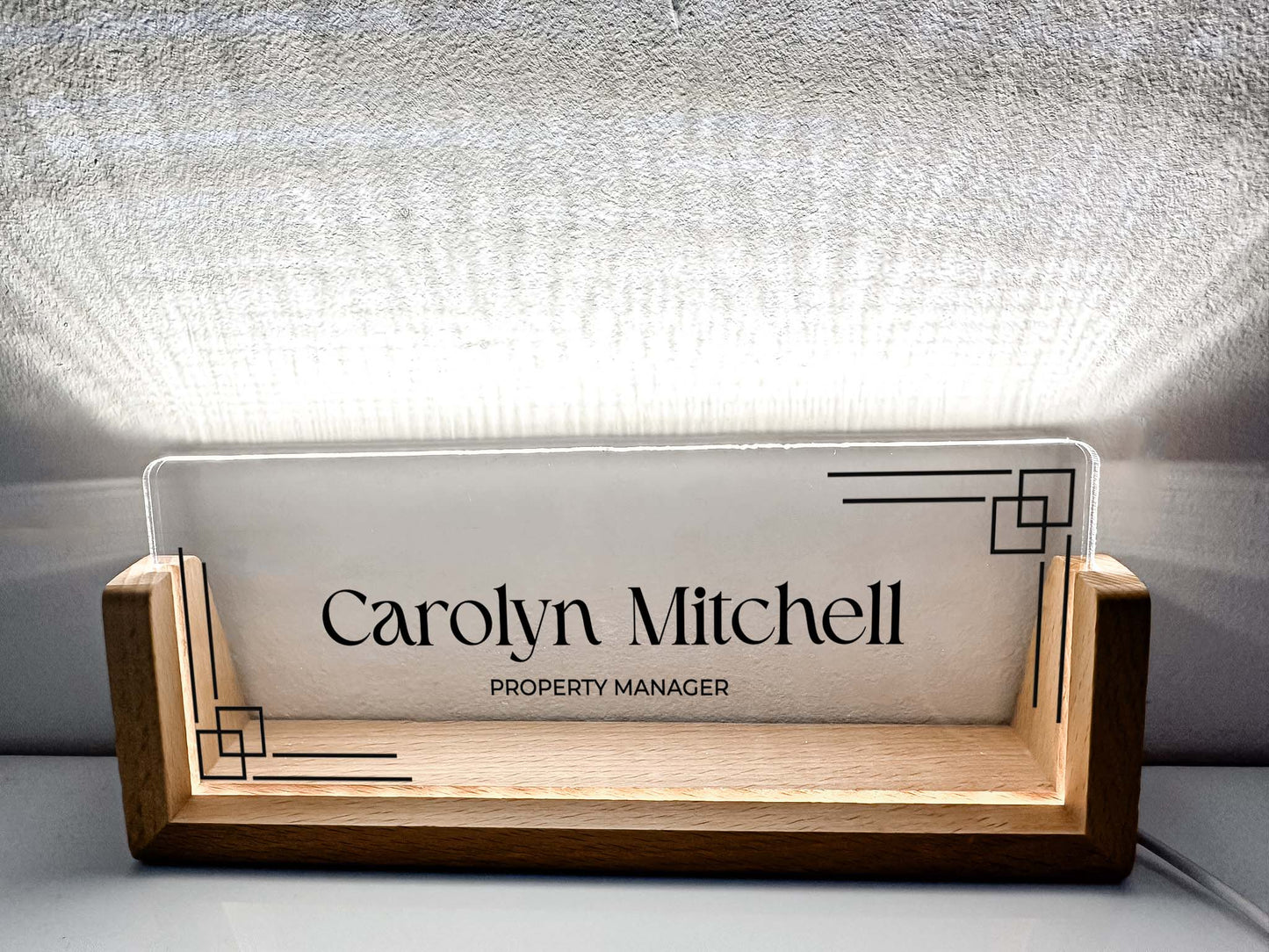 Personalized Desk Name Plate With Wooden Base, Lighted LED Light Nameplate, Desk Accessories, Office Gifts for Boss Coworkers, New Job Gifts