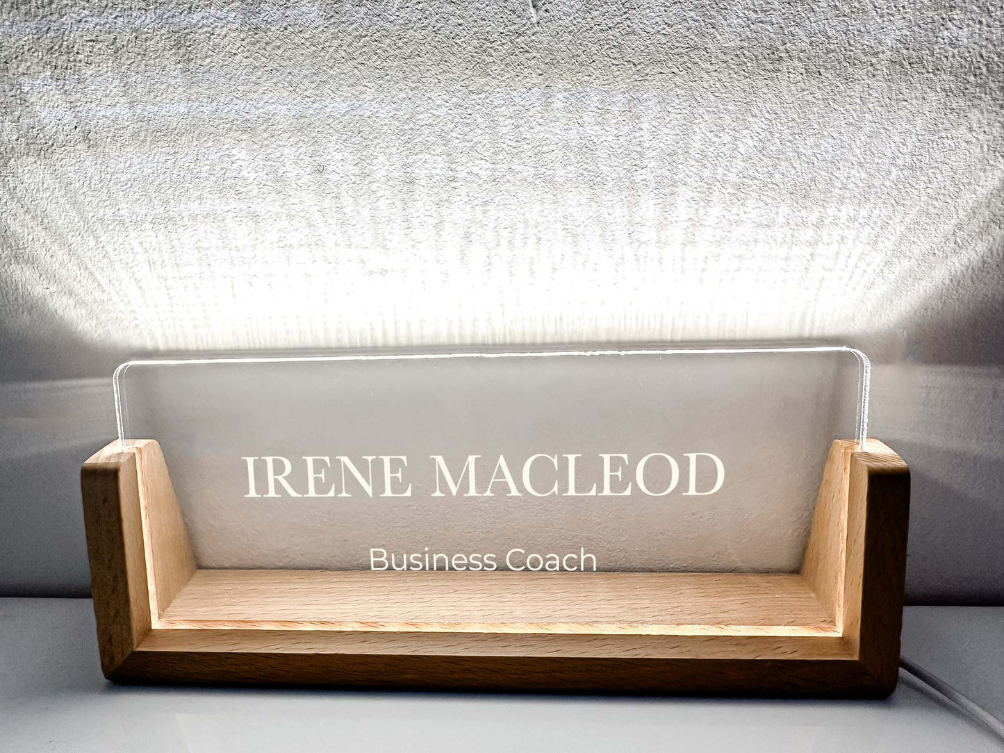 Personalized Desk Name Plate With Wooden Base Regular font, Lighted LED Light Nameplate, Desk Accessories, Office Gifts for Boss Coworkers, New Job Gifts