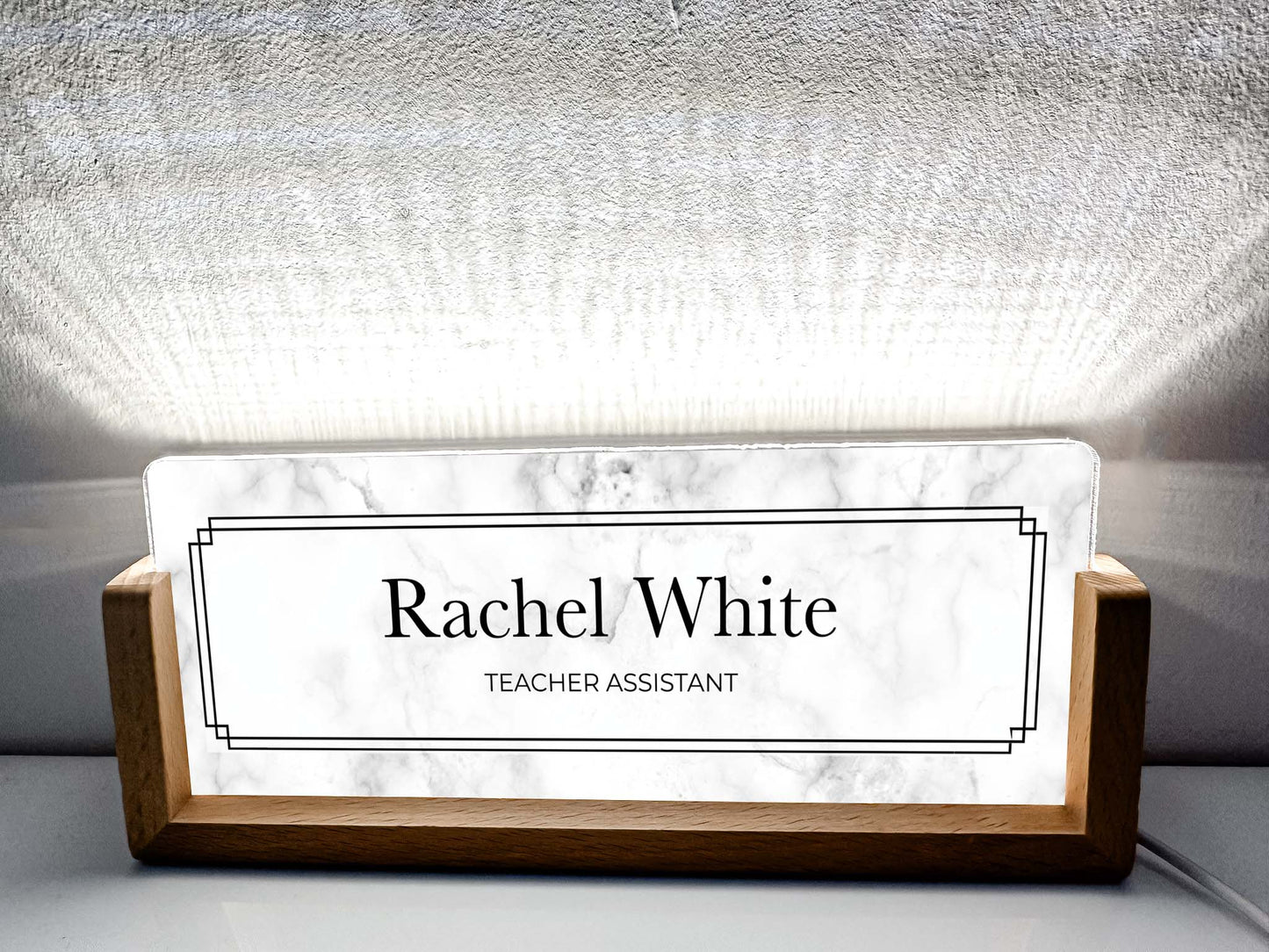 Personalized Marble Desk Name Plate With Wooden Base, Lighted LED Light Nameplate, Desk Accessories, Office Gifts for Boss Coworkers, New Job Gifts