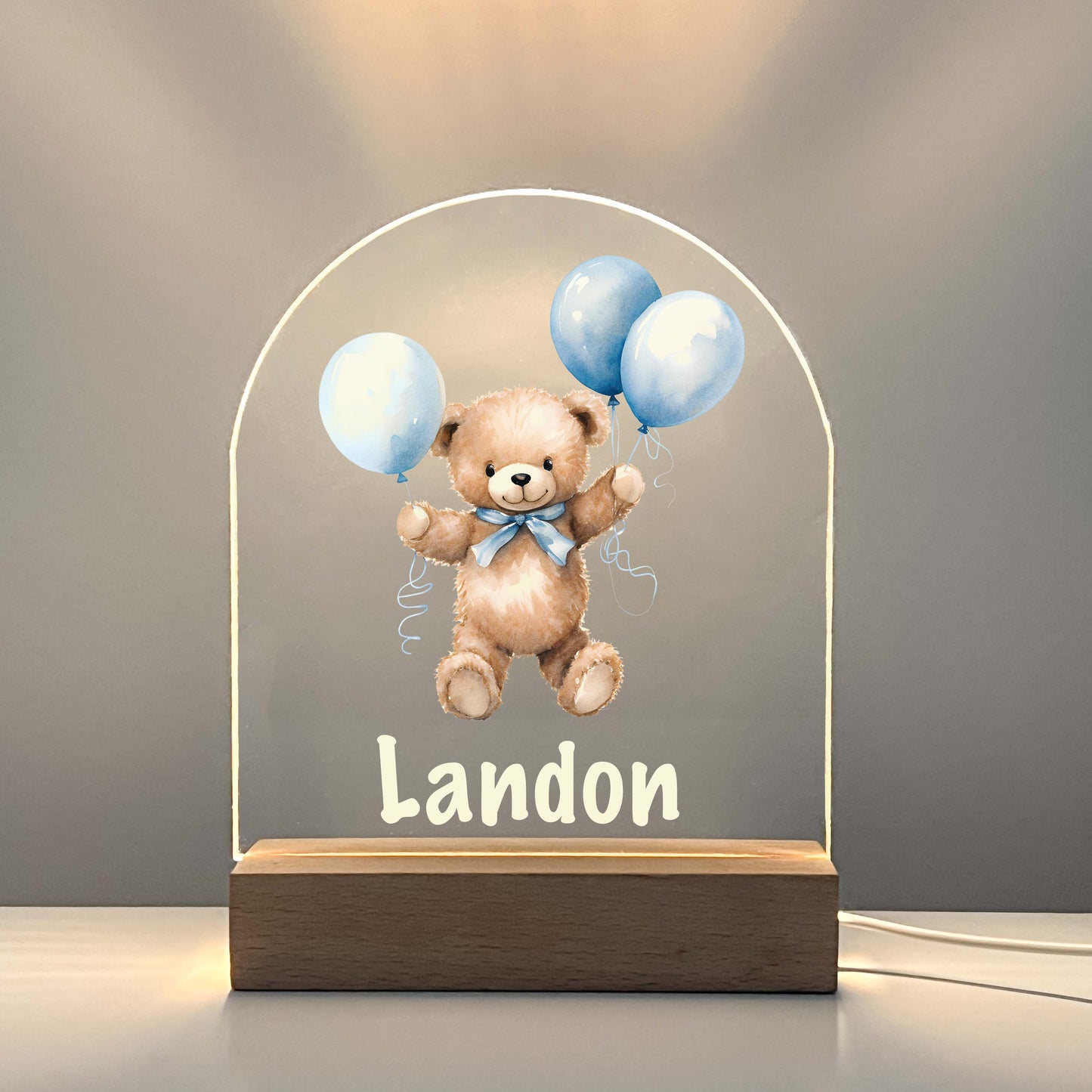 Personalized Cute Baby Bear with Balloons Night LED Lamp For Kids Room, Cute Baby Gift, Custom Girls Boys Night Light, Nursery Decor, Night Light Gift