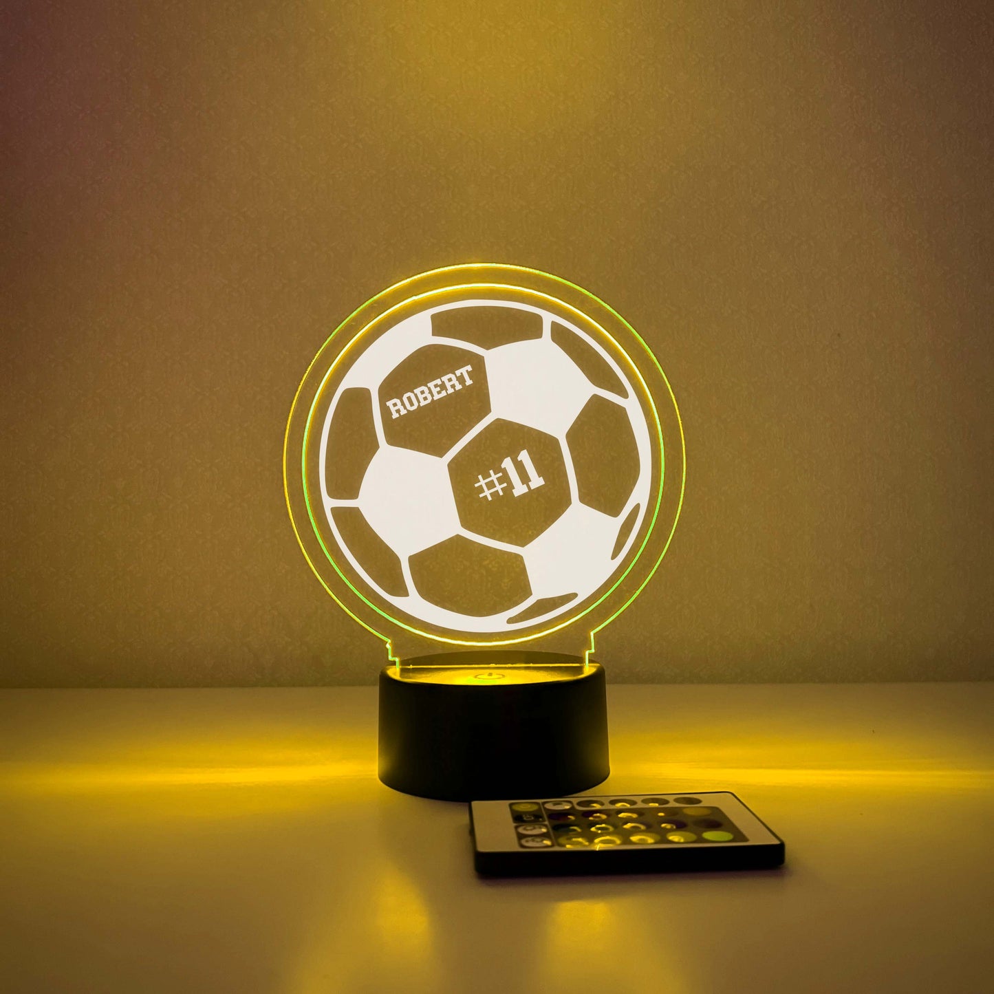 Soccer 3D Night Light, Number personalize, 16 Colors, Gift for Soccer Player, Desk Lamp, Sports Bedroom, Soccer LED Light