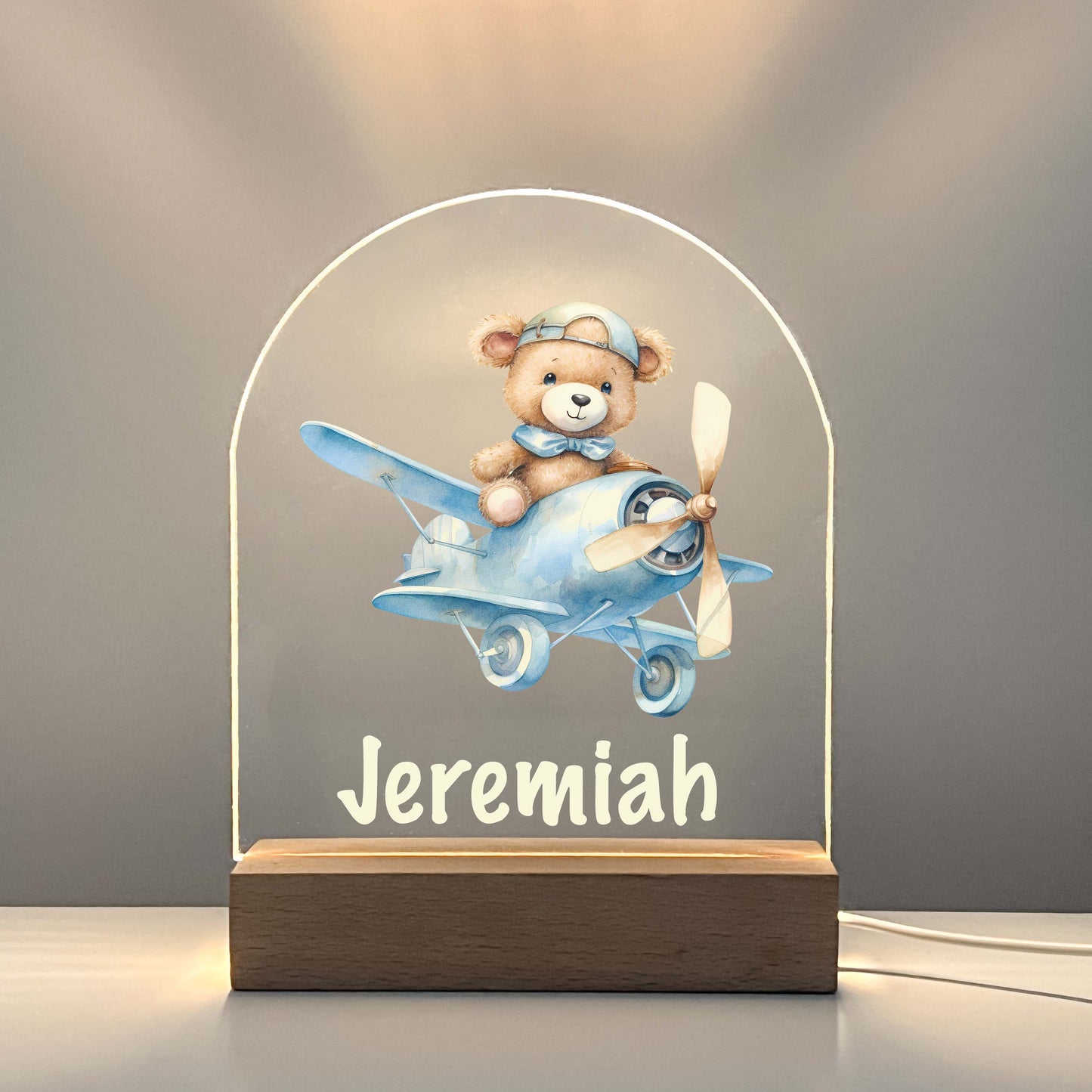 Personalized Cute Baby Bear with Airplane Night LED Lamp For Kids Room, Cute Baby Gift, Custom Girls Boys Night Light, Nursery Decor, Night Light Gift