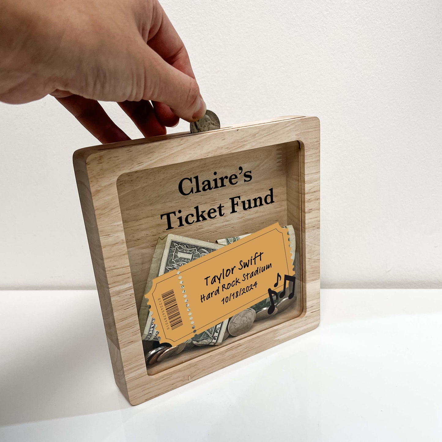 Concert Bank Shadow Box Personalized Adventure Ticket Fund Concert Memory Keepsake Bank Custom Musical Entertainment Frame Collection Gift