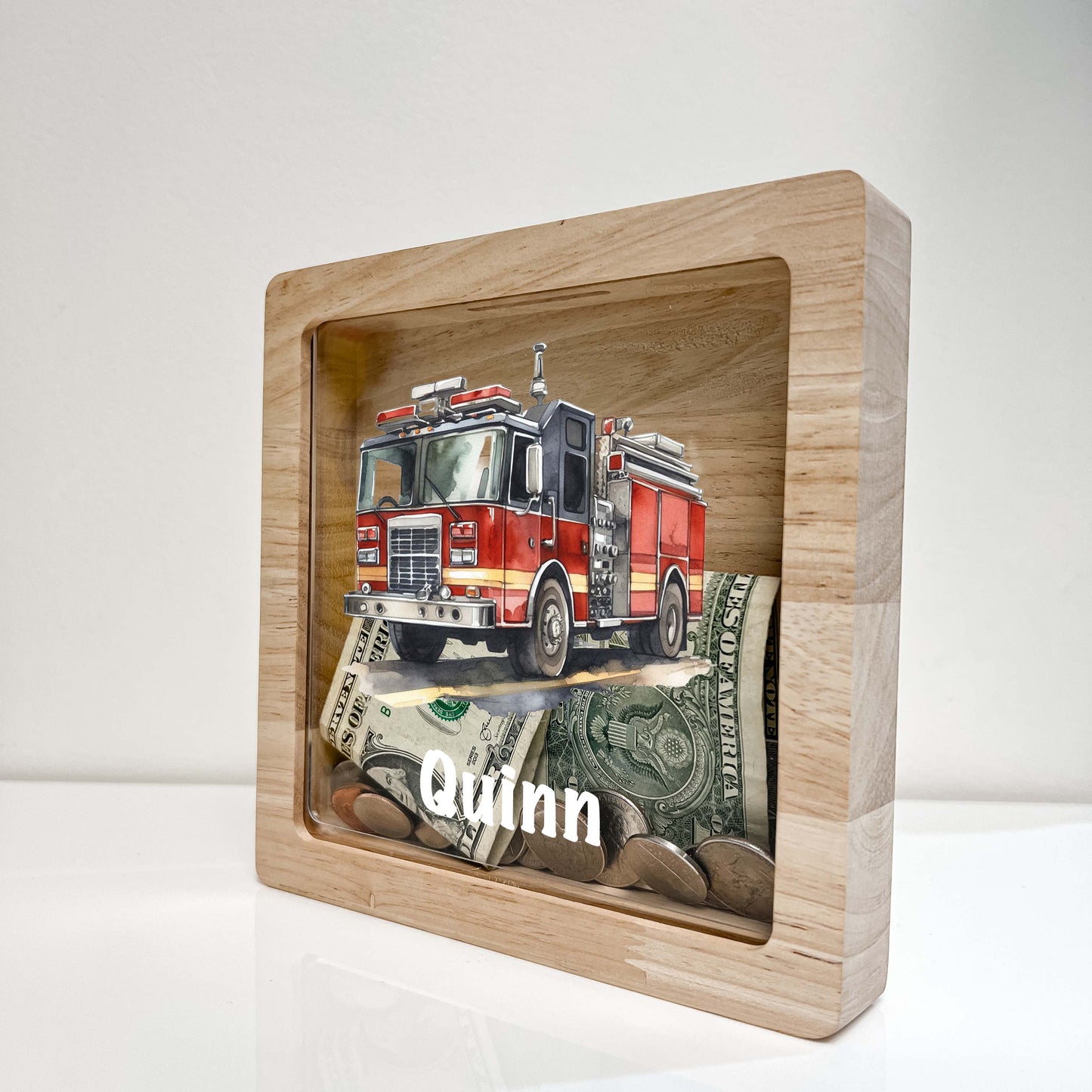 Personalized Savings Piggy Bank Fire Engine Truck Boys Custom Name Money Box Firefighter Room | Fire truck decor for boys | Fire truck gifts