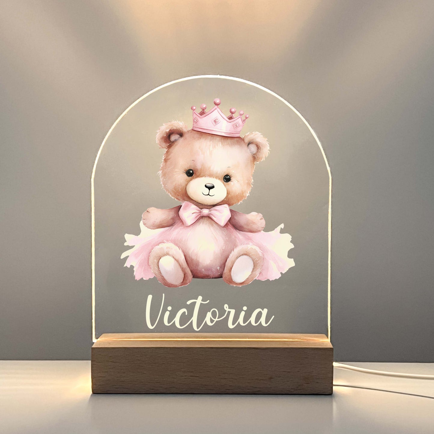 Personalized Cute Baby Bear with Princess Outfit Night LED Lamp For Kids Room, Cute Baby Gift, Custom Girls Boys Night Light, Nursery Decor, Night Light Gift