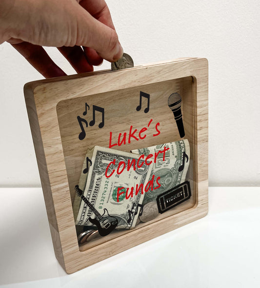 Concert Bank Shadow Box Personalized Adventure Memory Wooden Keepsake Bank Custom Musical Entertainment Fund Ticket Frame Collection Gift