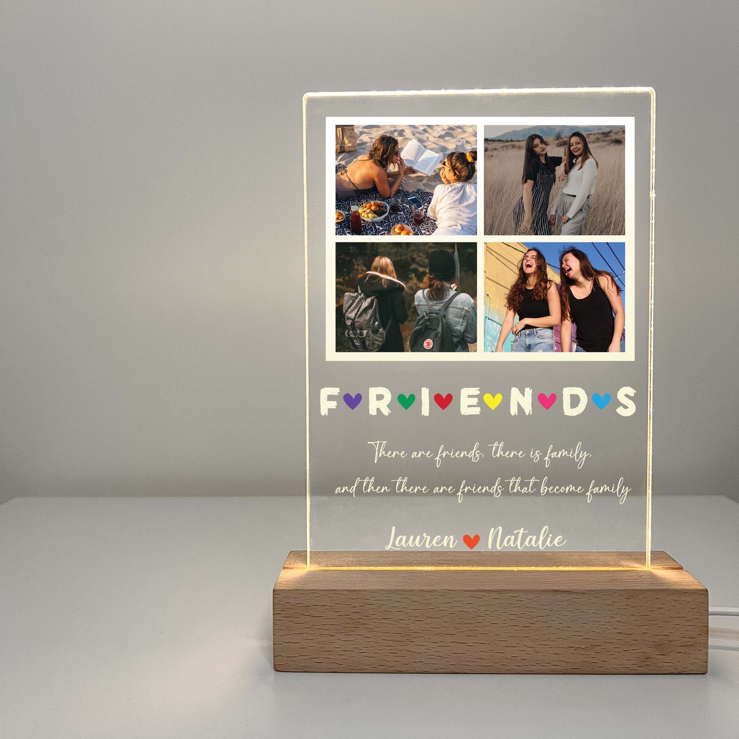 Custom Photo Picture Personalized LED Night Light Up with Wooden Base, Best Friends,  Besties Photo Gifts, Photo Gifts, Family,  Birthday Gift for Friend