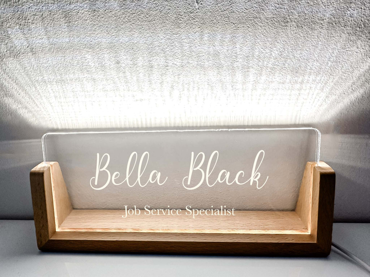 Personalized Desk Name Plate With Wooden Base, script, Lighted LED Light Nameplate, Desk Accessories, Office Gifts for Boss Coworkers, New Job Gifts