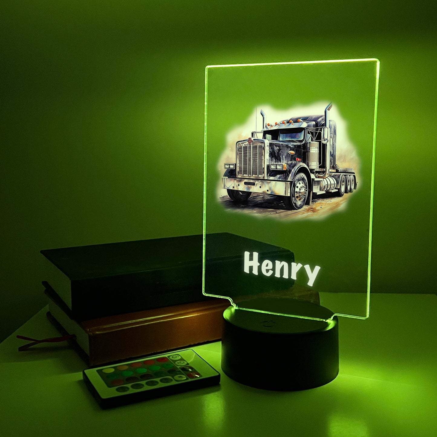 Free Personalized 16 Colors Changing LED Night Light Up Table Lamp Boys Room Decor Semi Truck Tractor Trailer 18 Wheeler, Trucker's Best Gift