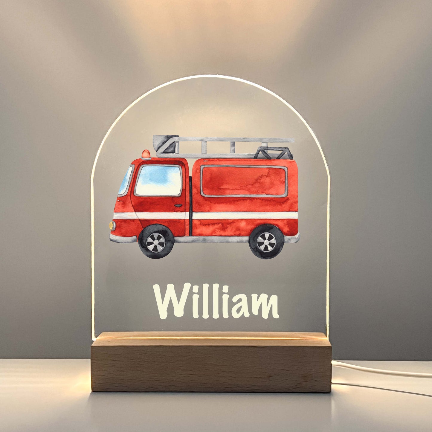 Personalized Custom Fire Engine Truck Firefighter Night Light Up LED Lamp For Kids Room, Nursery Gift, Bedroom Decor, Boys Night Light